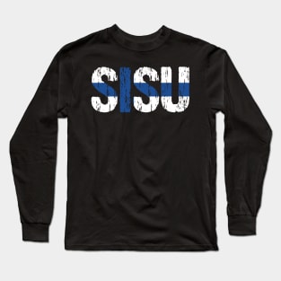 Sisu Finnish Flag Distressed Long Sleeve T-Shirt